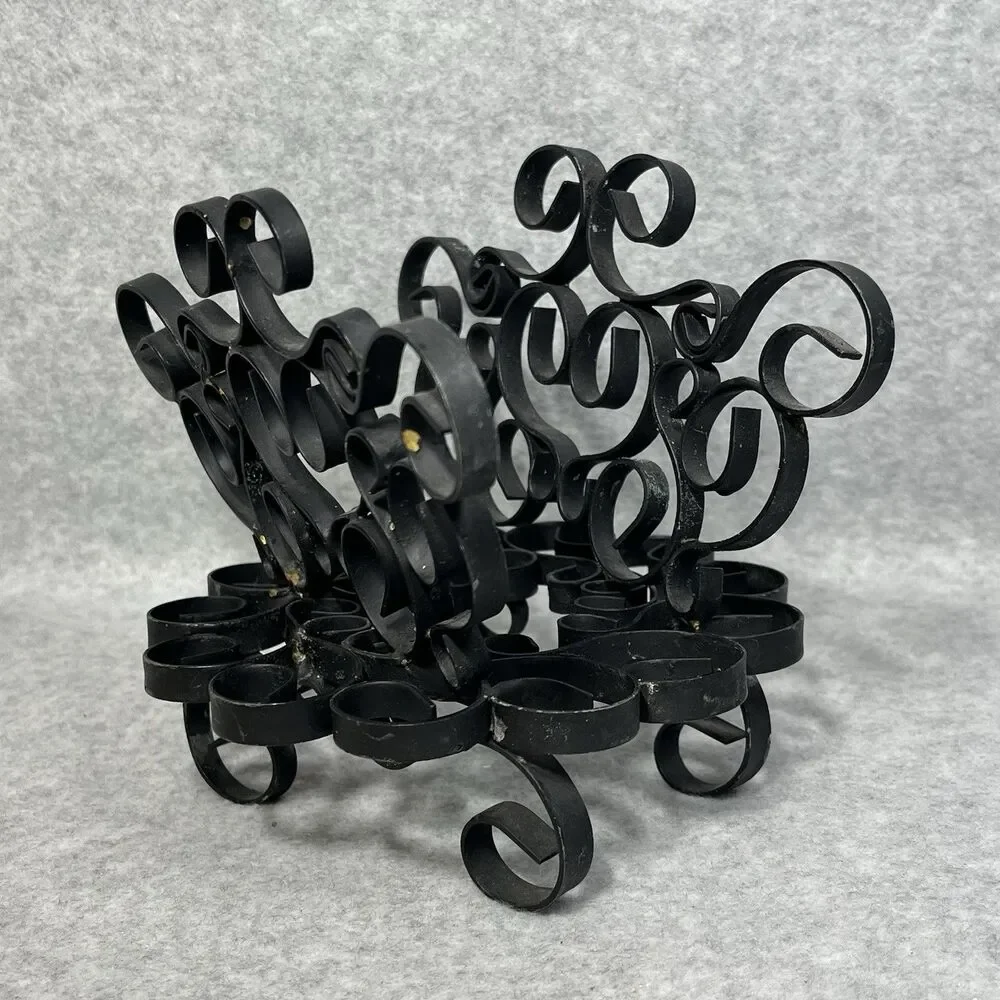 Vintage Black Metal Swirl Scroll‎ Napkin Letter Holder Wrought Iron ? Organizer